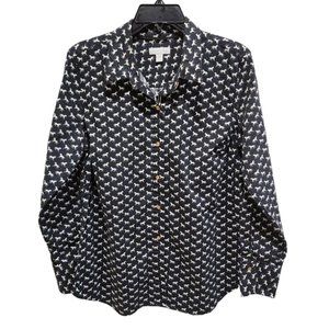 Charter Club Shirt Women's Size L Navy Horse Print Button Down